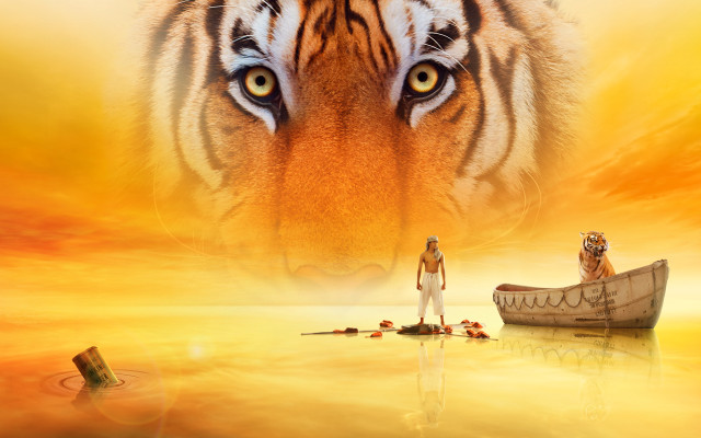 Tiger woman boat desert ocean free wallpaper - medium preview image