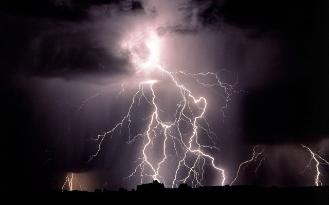 Lightning storm mountain silhouette night free wallpaper - medium preview image