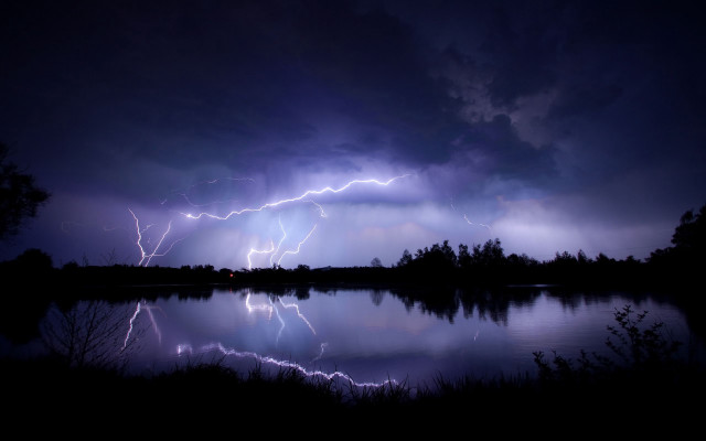 Lightning storm lake night reflection free wallpaper - medium preview image
