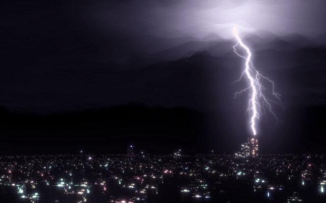 Lightning bolt city night dark free wallpaper - medium preview image