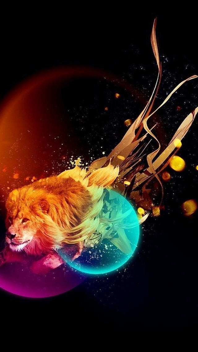 Lion long mane colorful background free wallpaper - medium preview image