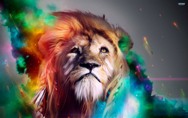 Lion colorful mane psychedelic aurora #2 free wallpaper - medium preview image