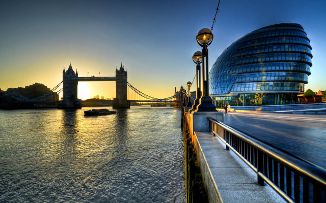 Bridge water building boat background free wallpaper - medium preview image