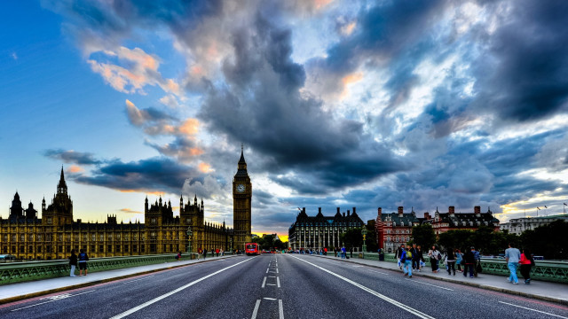 Street cloudy sky clock tower free wallpaper - medium preview image