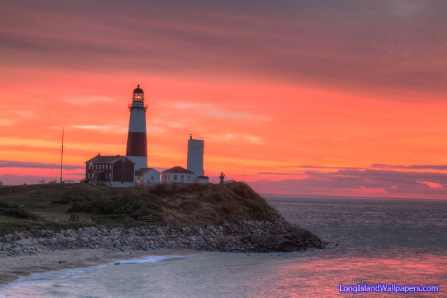 Lighthouse island sunset red sky free wallpaper - medium preview image