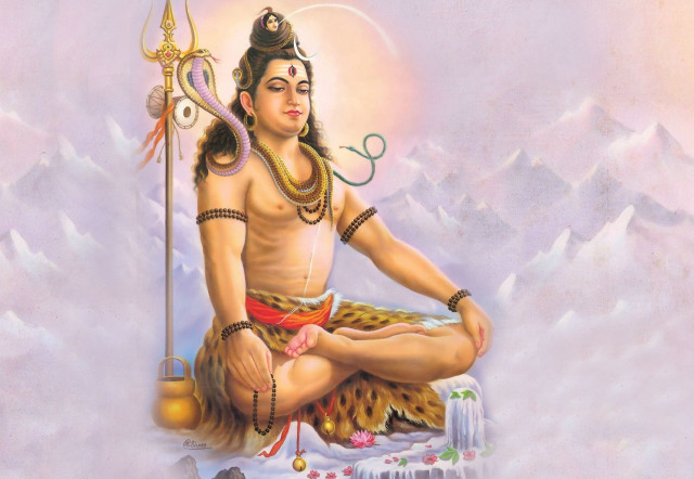 Man sitting table sword mountain free wallpaper - medium preview image