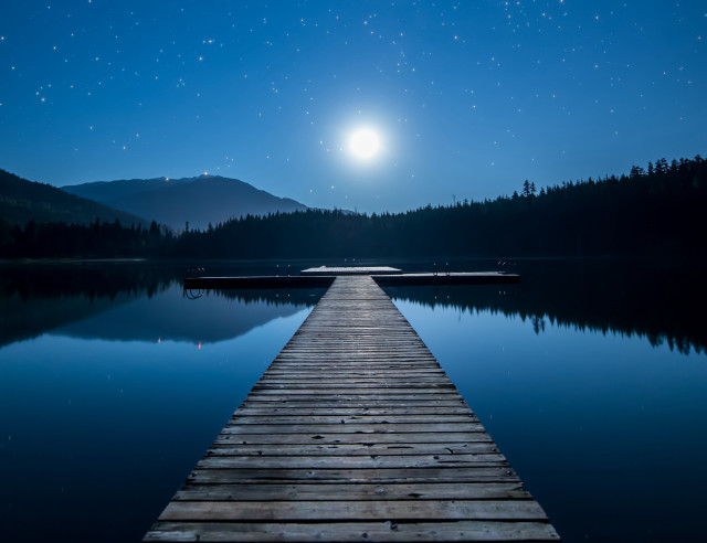 Dock lake full moon mountain free wallpaper - medium preview image