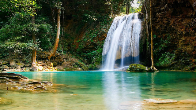 Waterfall blue pool forest background #2 free wallpaper - medium preview image