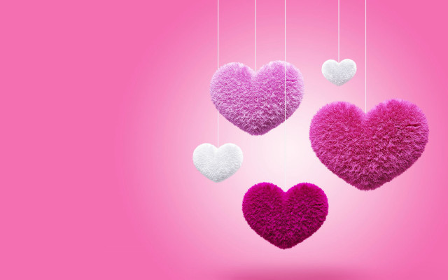 Hearts hanging strings pink background free wallpaper - medium preview image