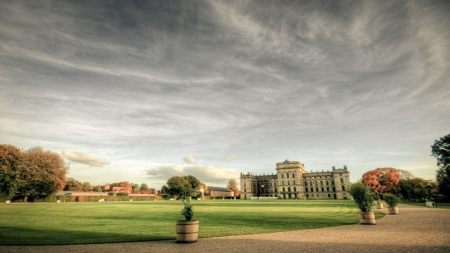 Large building lawn trees background free wallpaper - medium preview image