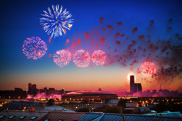 Fireworks display city skyline night free wallpaper - medium preview image