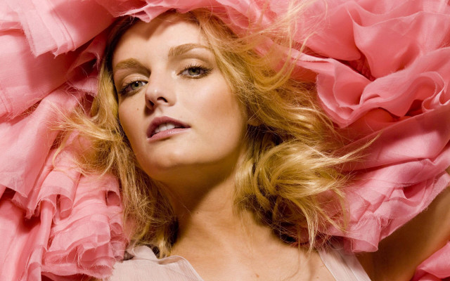 Blonde pink dress woman shoulders free wallpaper - medium preview image