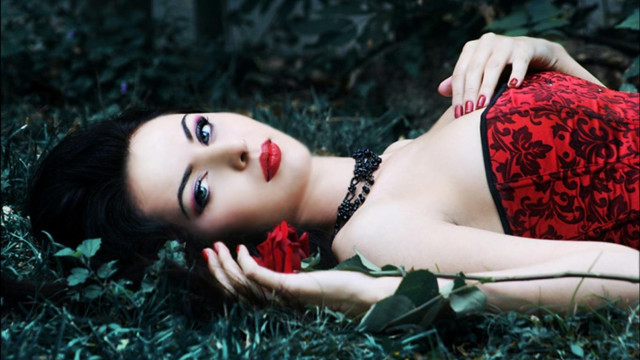 Gothic red dress roses outdoors free wallpaper - medium preview image