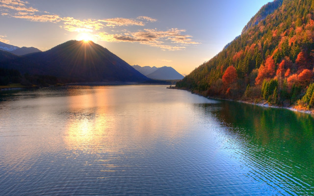 Lake mountains trees sun clouds #2 free wallpaper - medium preview image