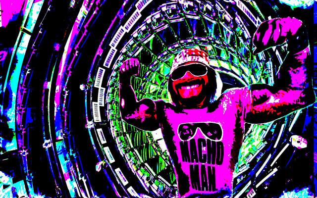 Man pink shirt cityscape neon free wallpaper - medium preview image
