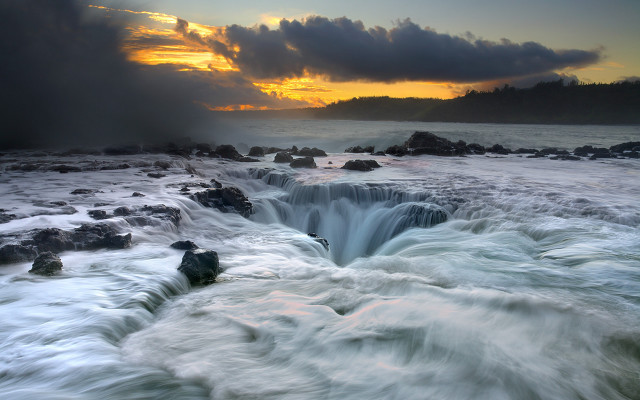 Lake rocks sky waterfall mountains free wallpaper - medium preview image