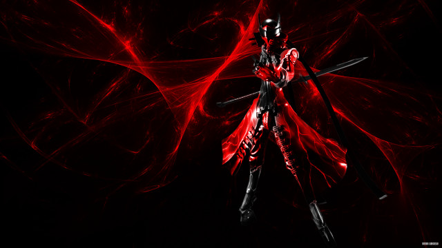 Man red black outfit sword free wallpaper - medium preview image