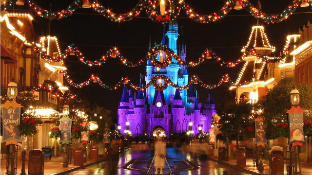 Castle christmas lights decorations night free wallpaper - medium preview image