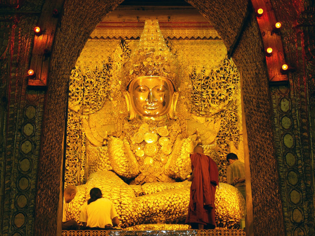 Buddha statue temple people lights free wallpaper - medium preview image