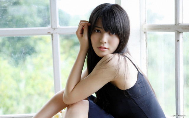 Woman sitting window sill hand free wallpaper - medium preview image