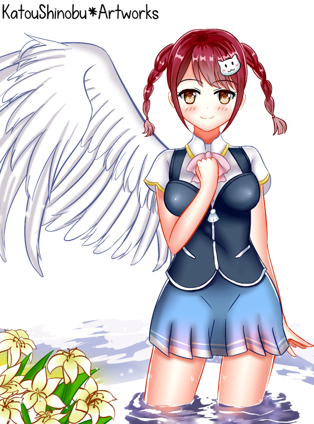 Girl angel wings water flowers free wallpaper - medium preview image