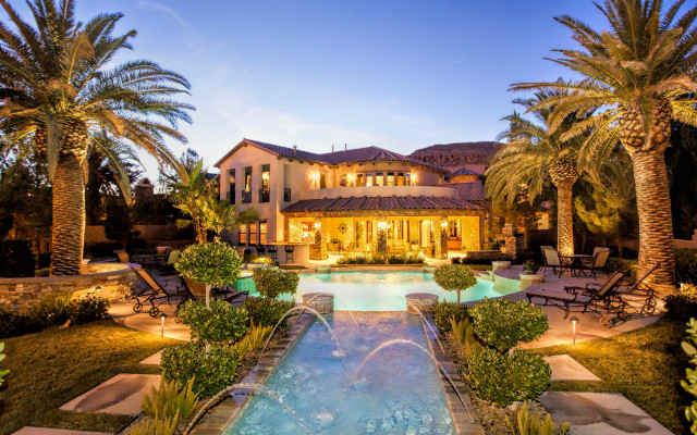 Large house pool palm trees #2 free wallpaper - medium preview image