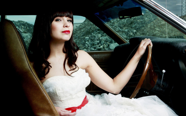 Woman white dress car red #2 free wallpaper - medium preview image