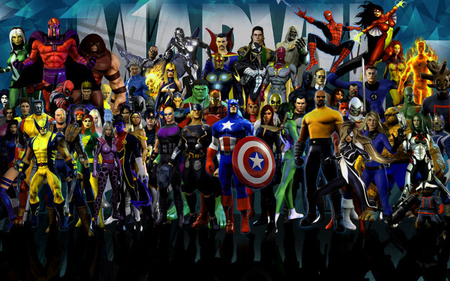 Superheroes blue black white background free wallpaper - medium preview image