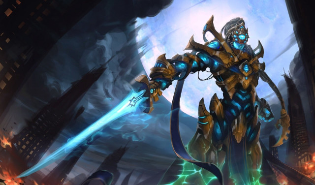 Man sword demon arm cityscape free wallpaper - medium preview image