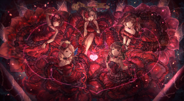 Women red dresses heart background free wallpaper - medium preview image