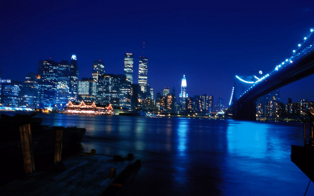 City skyline night bridge boat free wallpaper - medium preview image
