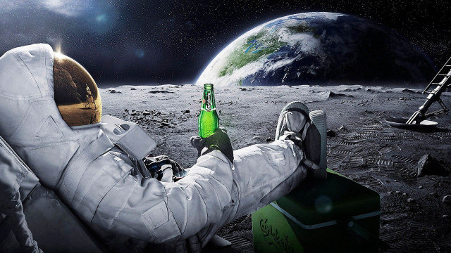 Man spacesuit beer planet ladder free wallpaper - medium preview image