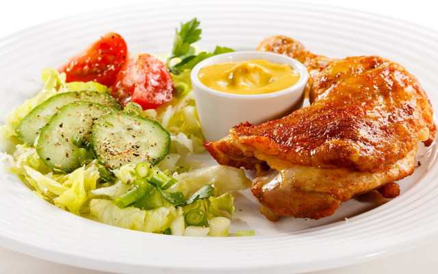 Plate of food with chicken free wallpaper - medium preview image