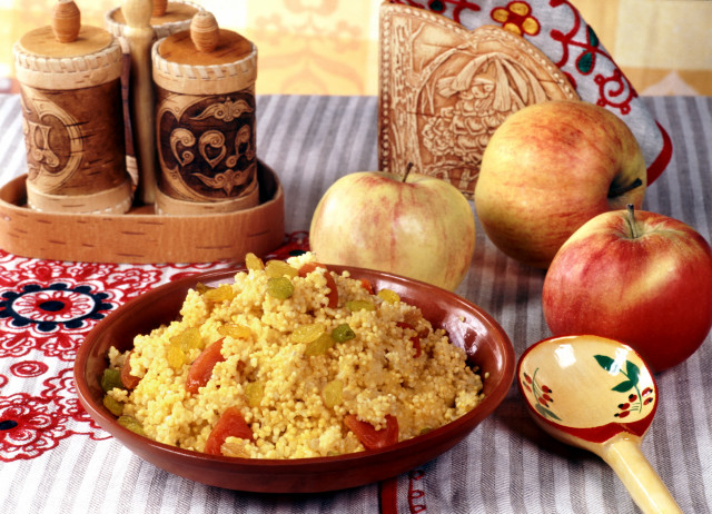 Bowl rice apples table cloth free wallpaper - medium preview image