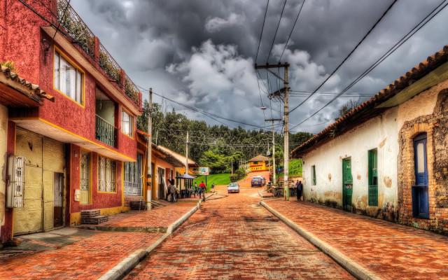 Street buildings cloudy sky cars free wallpaper - medium preview image