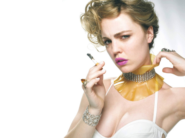 Woman white dress cigarette choker free wallpaper - medium preview image