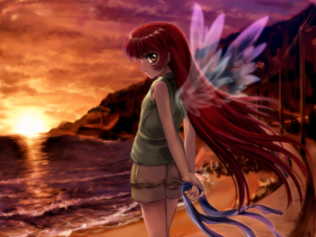 Girl red hair wings beach free wallpaper - medium preview image