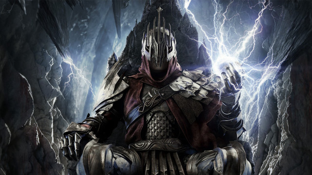 Man armor throne cave lightning free wallpaper - medium preview image