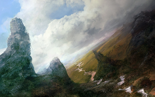 Mountain sky background clouds painting free wallpaper - medium preview image