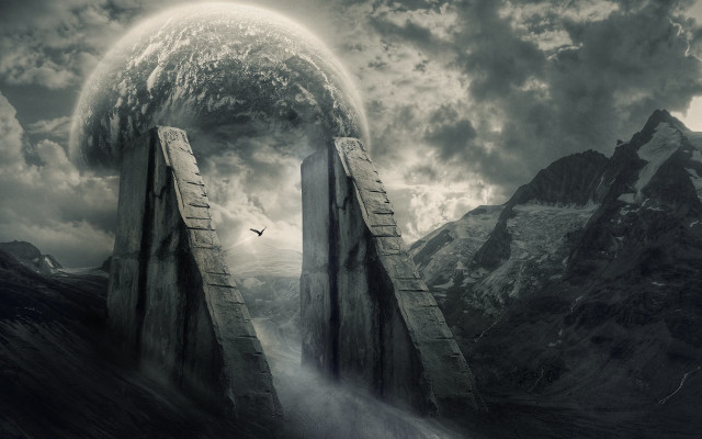 Surreal gate giant planet sky free wallpaper - medium preview image