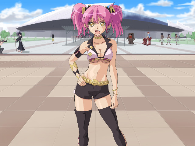 Cartoon girl pink hair cat free wallpaper - medium preview image