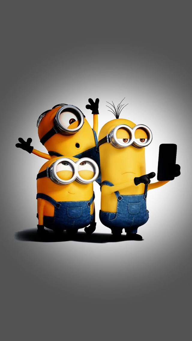 Minions holding cellphone pointing together free wallpaper - medium preview image