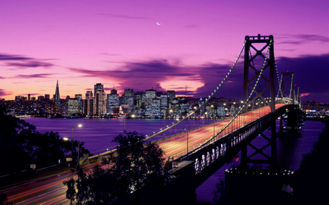 Long bridge city background night free wallpaper - medium preview image