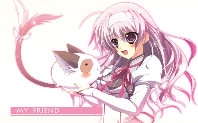 Girl holding cat pink ribbon free wallpaper - medium preview image