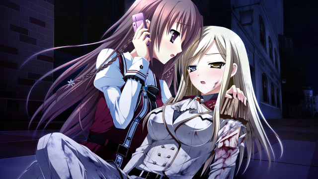 Anime characters sitting ledged dark free wallpaper - medium preview image