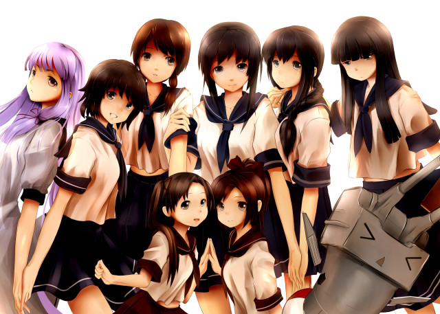 Anime girls group posing robot free wallpaper - medium preview image