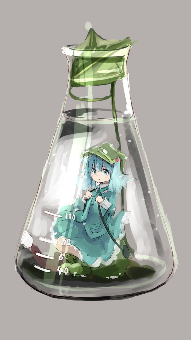 Glass flask girl inside green free wallpaper - medium preview image