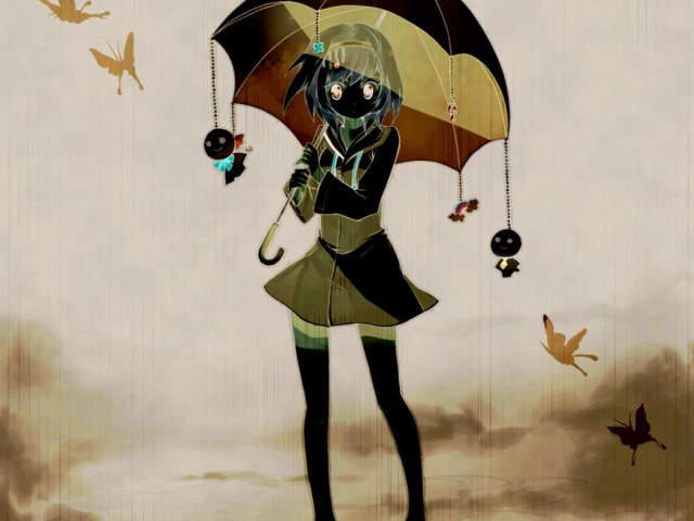 Woman umbrella rain birds flying free wallpaper - medium preview image