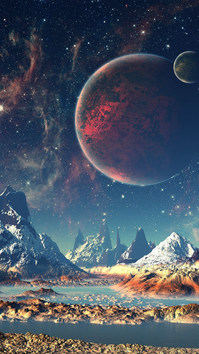 Planet mountains lake star filled free wallpaper - medium preview image