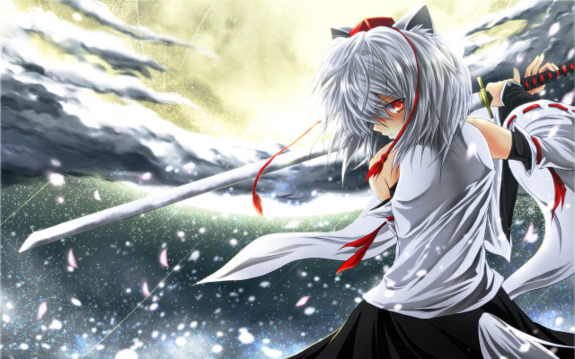 Anime character sword snow falling free wallpaper - medium preview image